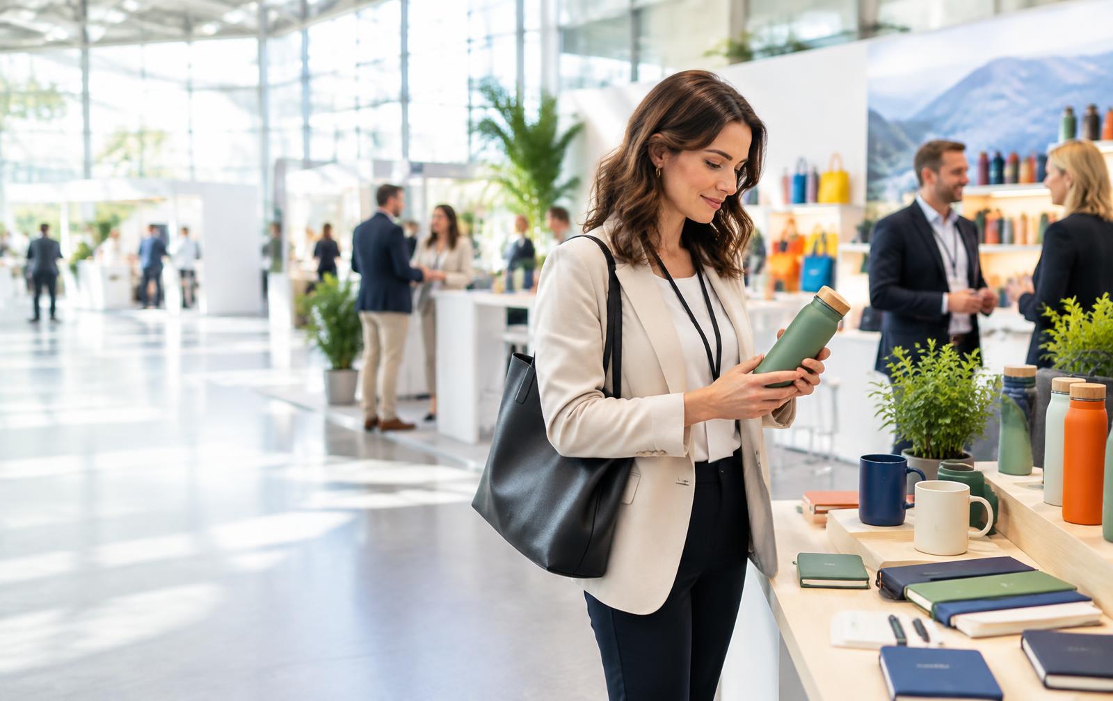 Besucherinnen und Besucher im persönlichen Austausch auf der Werbemittelmesse